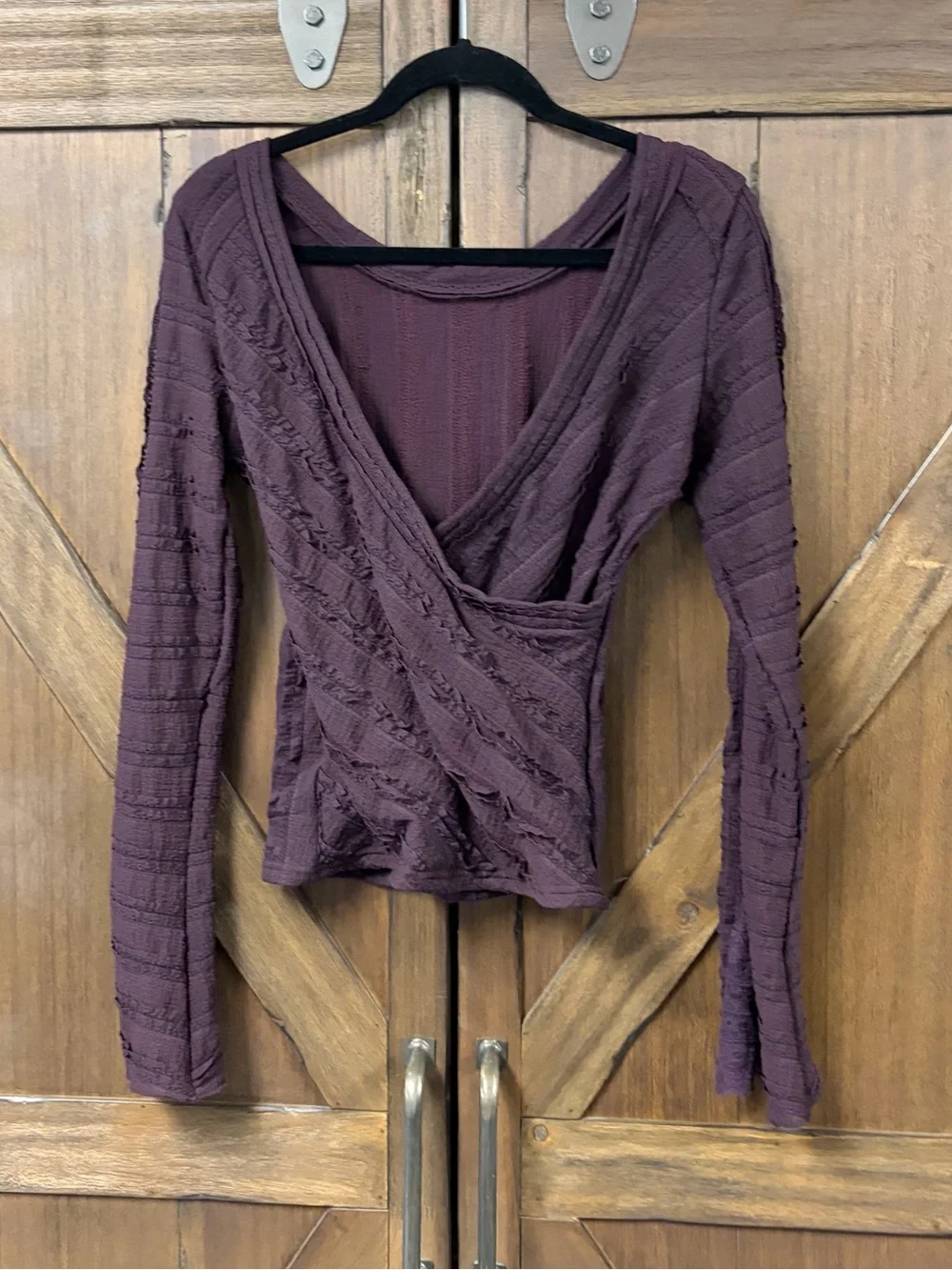 Free People Rocky Long Sleeve Textured Boho Top Wine Tasting Size Medium